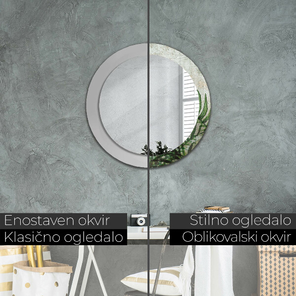 Round printed mirror Fern leaves