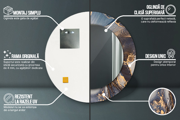 Round mirror frame with print Abstract fluid