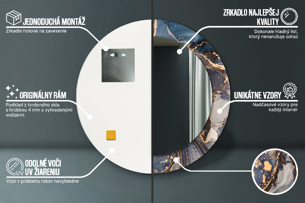 Round mirror frame with print Abstract fluid