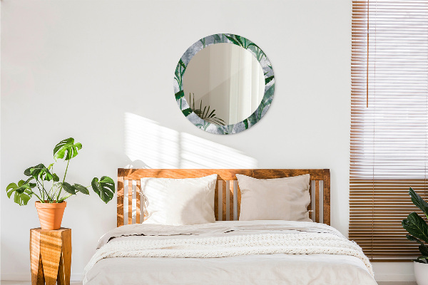 Round mirror frame with print Tropical leaves