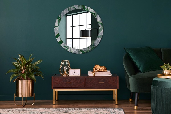 Round mirror frame with print Tropical leaves
