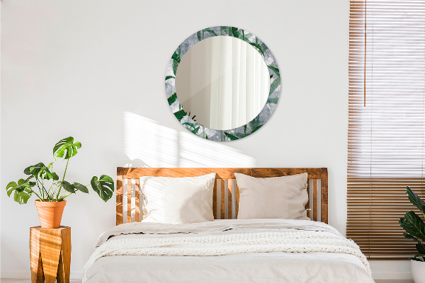 Round mirror frame with print Tropical leaves