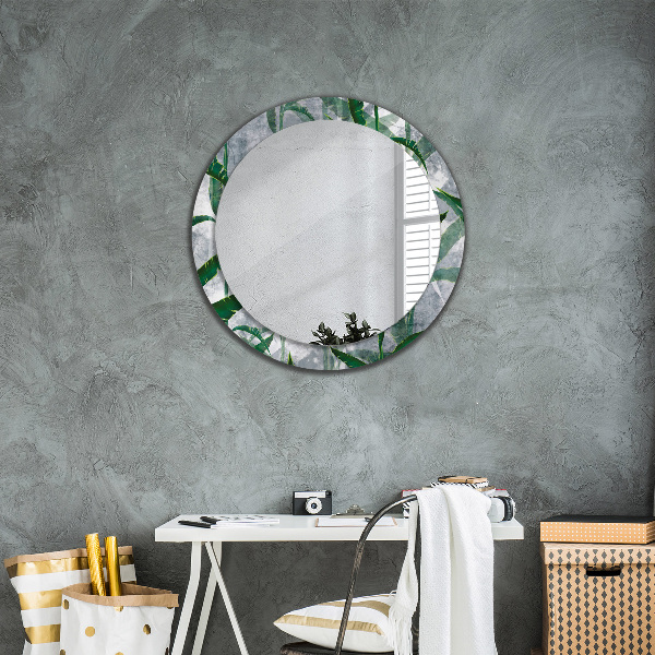 Round mirror frame with print Tropical leaves
