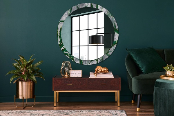 Round mirror frame with print Tropical leaves
