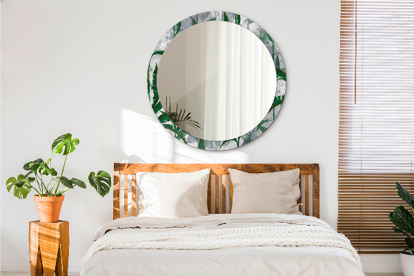 Round mirror frame with print Tropical leaves