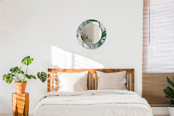 Round mirror frame with print Tropical leaves