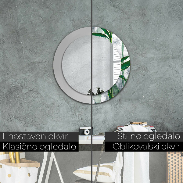 Round mirror frame with print Tropical leaves