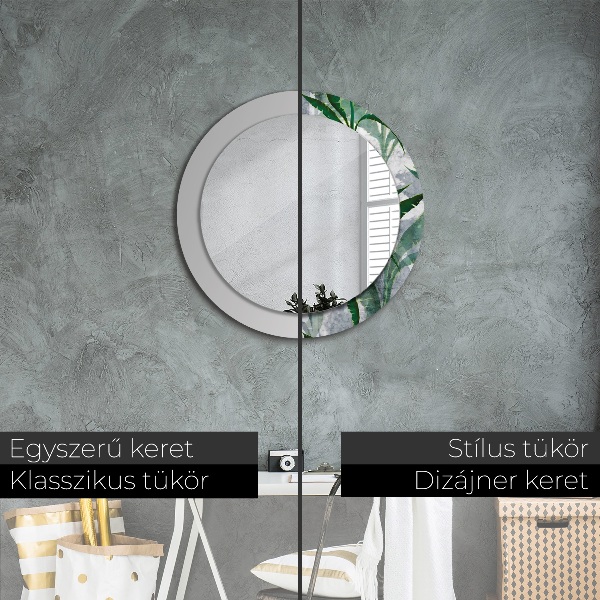 Round mirror frame with print Tropical leaves