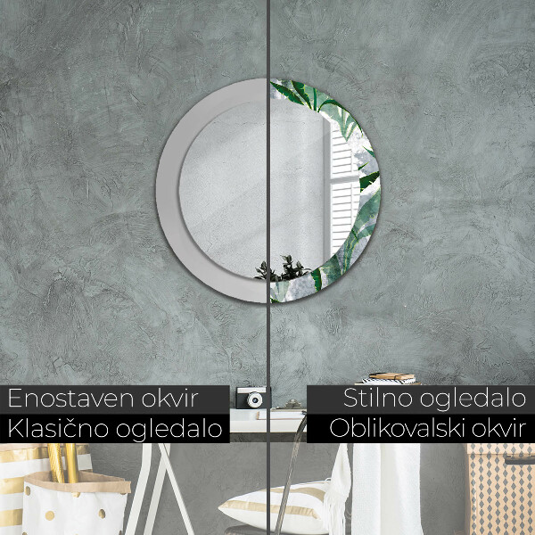 Round mirror frame with print Tropical leaves