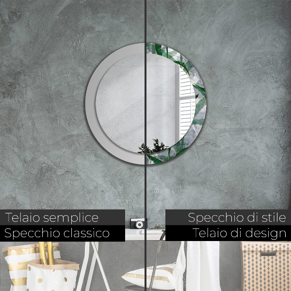 Round mirror frame with print Tropical leaves