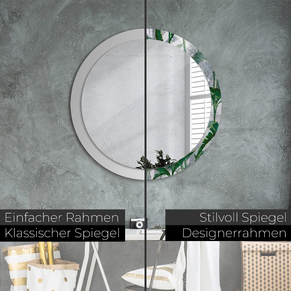Round mirror frame with print Tropical leaves