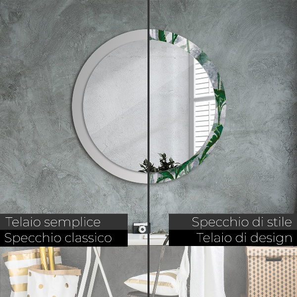 Round mirror frame with print Tropical leaves
