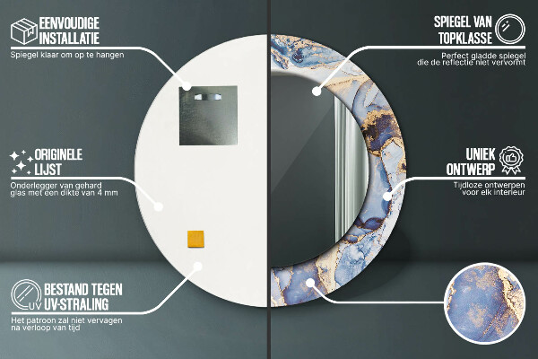 Round mirror frame with print Abstract liquid art