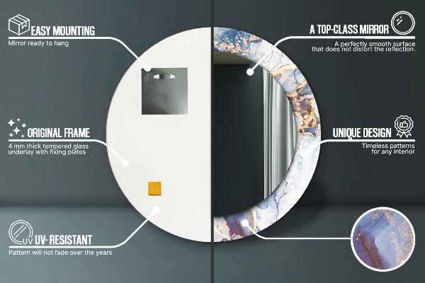 Round mirror frame with print Abstract liquid art