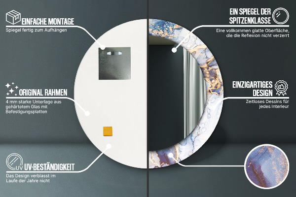 Round mirror frame with print Abstract liquid art