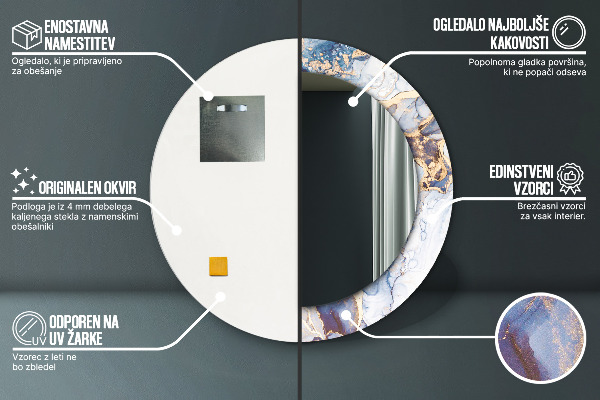 Round mirror frame with print Abstract liquid art