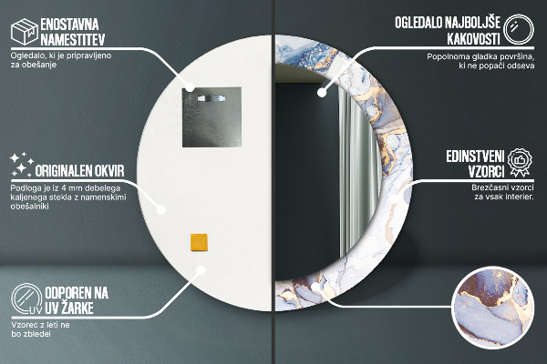 Round mirror frame with print Abstract liquid art