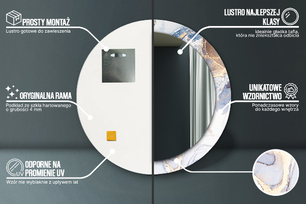 Round mirror frame with print Abstract liquid art