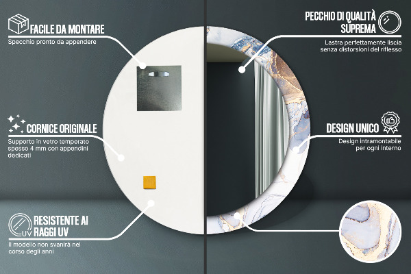 Round mirror frame with print Abstract liquid art