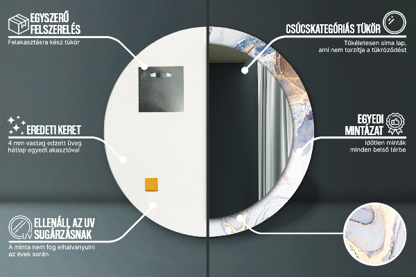 Round mirror frame with print Abstract liquid art