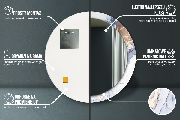 Round mirror frame with print Abstract liquid art