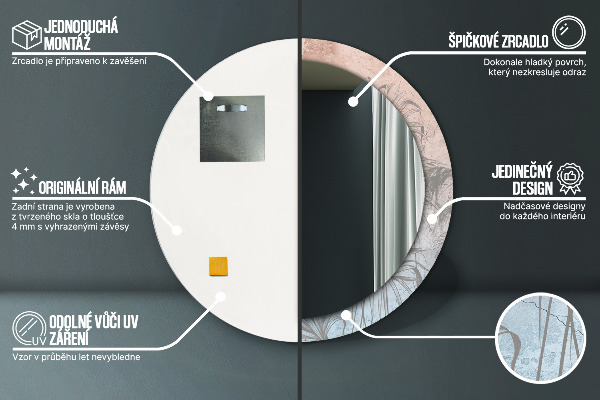 Round mirror frame with print Tropical flowers