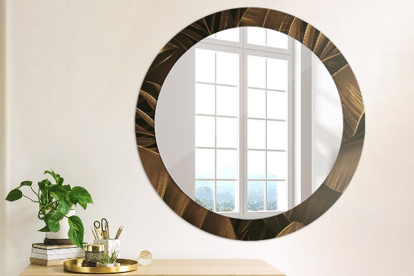 Round decorative mirror Brown banana leaves