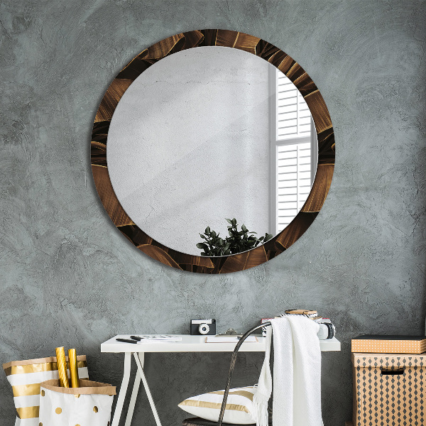 Round decorative mirror Brown banana leaves