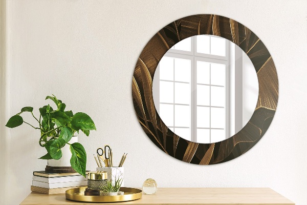 Round decorative mirror Brown banana leaves