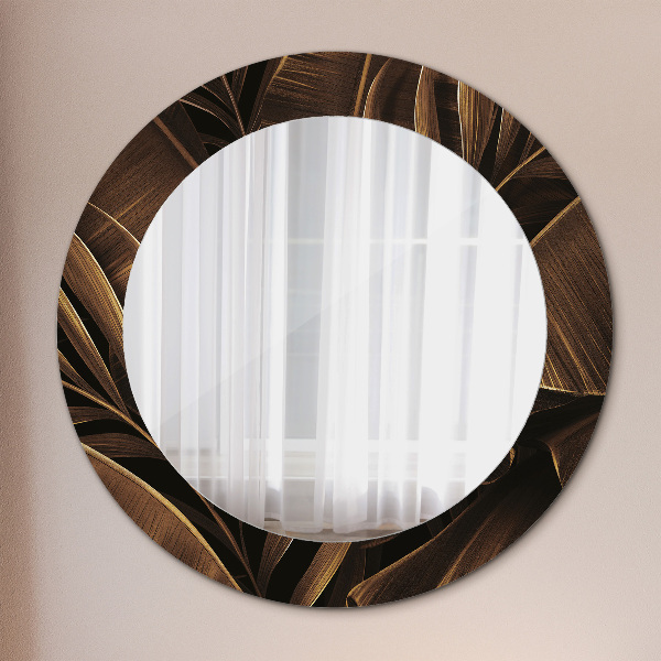 Round decorative mirror Brown banana leaves