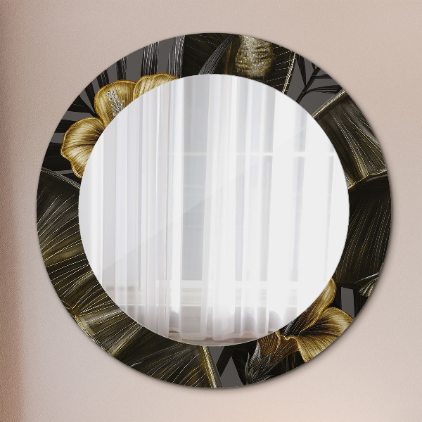 Round printed mirror Hibiscus flowers
