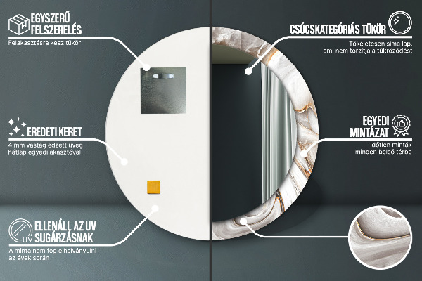 Round printed mirror Bright marble