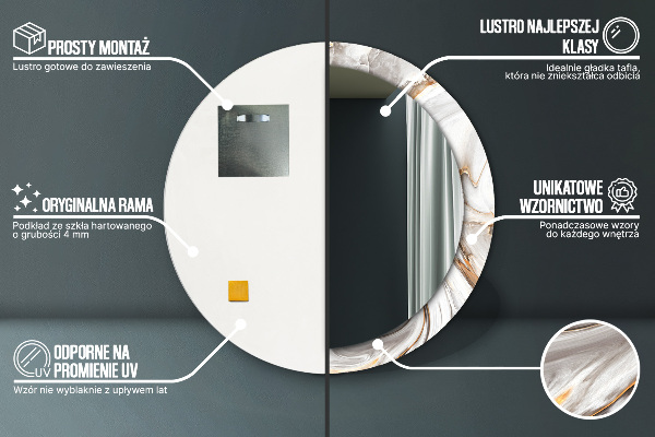 Round printed mirror Bright marble