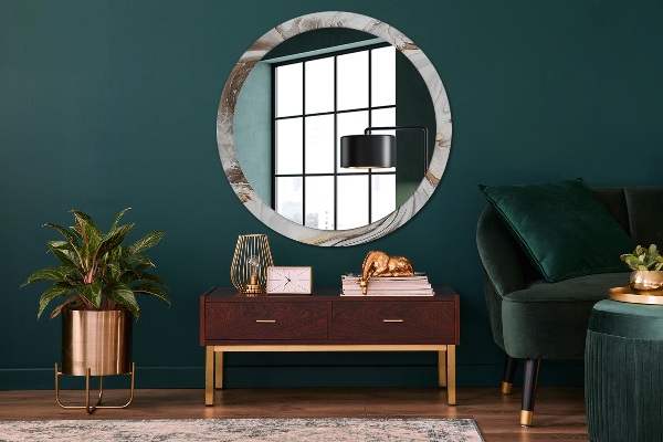 Round printed mirror Bright marble
