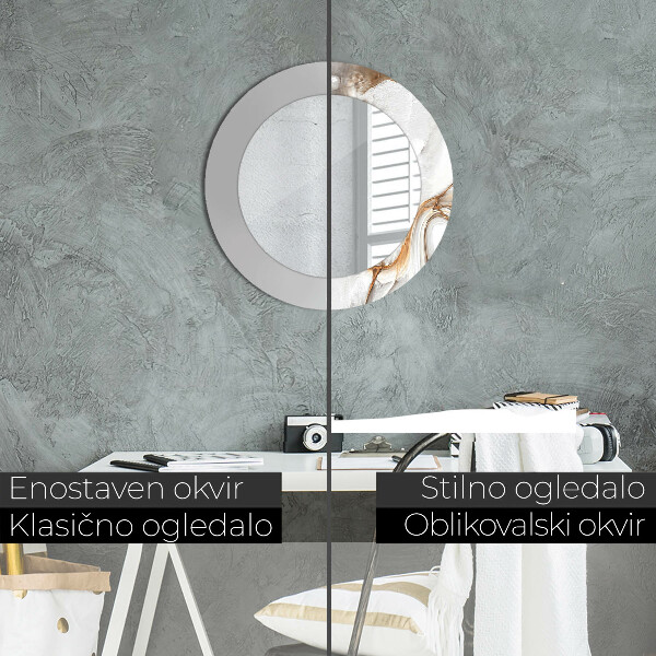 Round printed mirror Bright marble