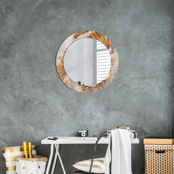 Round mirror frame with print Golden leaves