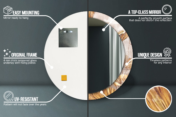 Round mirror frame with print Golden leaves