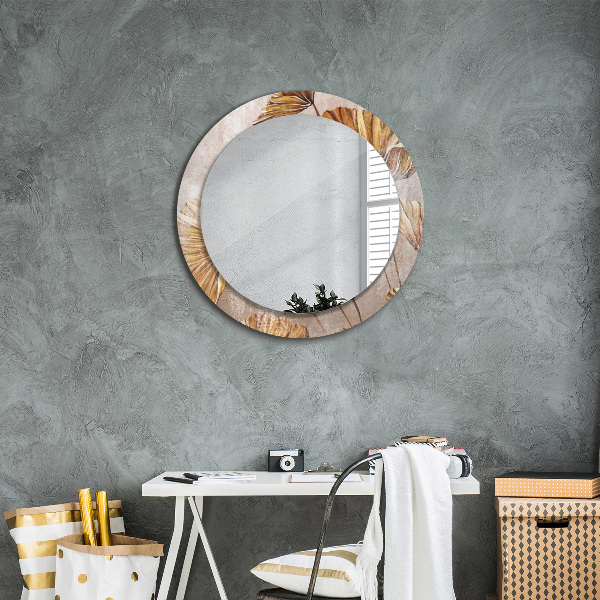 Round mirror frame with print Golden leaves