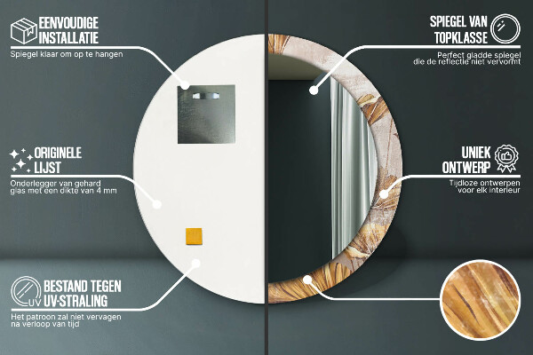 Round mirror frame with print Golden leaves