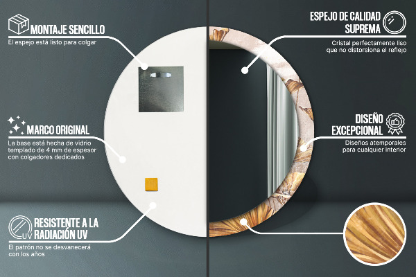 Round mirror frame with print Golden leaves