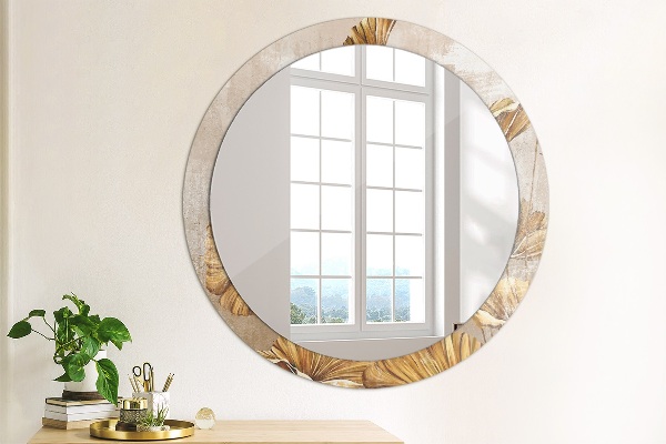 Round mirror frame with print Golden leaves