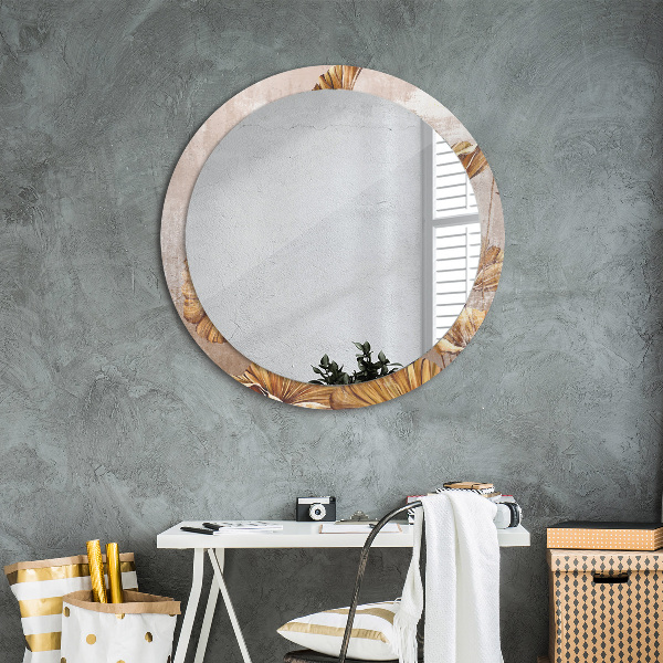 Round mirror frame with print Golden leaves
