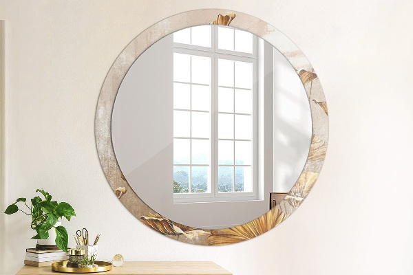 Round mirror frame with print Golden leaves