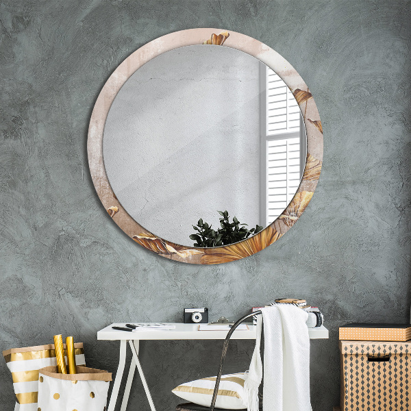 Round mirror frame with print Golden leaves