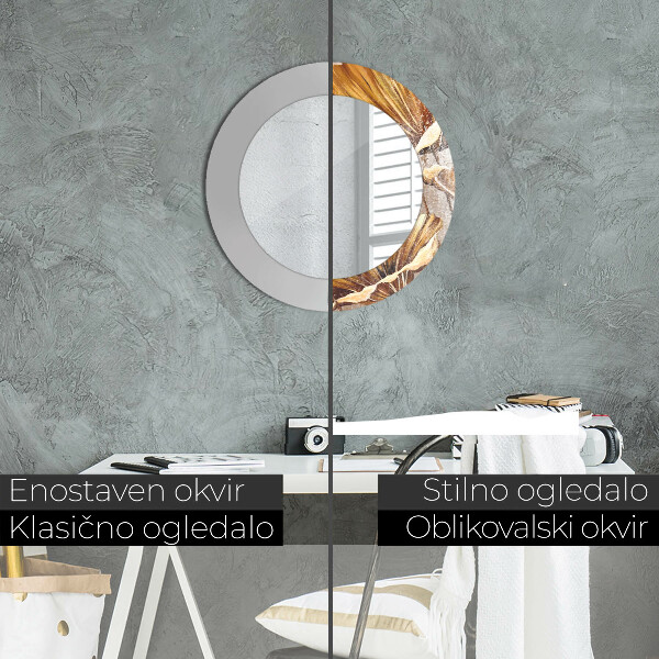 Round mirror frame with print Golden leaves