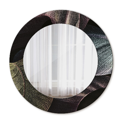 Round wall mirror design Dark tropical leaves
