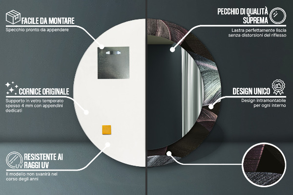 Round wall mirror design Dark tropical leaves