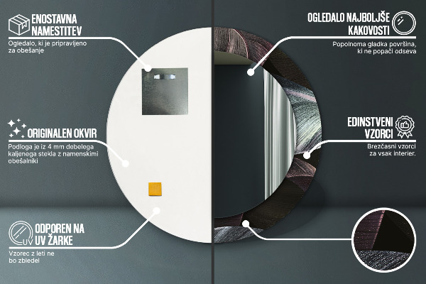 Round wall mirror design Dark tropical leaves