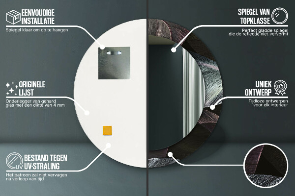 Round wall mirror design Dark tropical leaves