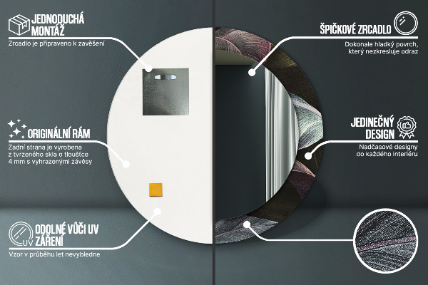 Round wall mirror design Dark tropical leaves